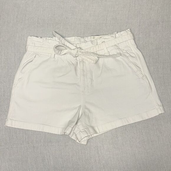 AE 14-16 White Stretch Relaxed Fit Paper Bag Denim Belted High Rise Mom Shorts - Picture 7 of 15